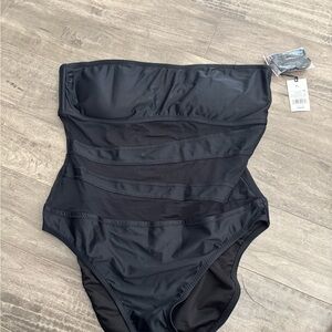 Shade & Shore Black One-Piece Swimsuit with Ruching
